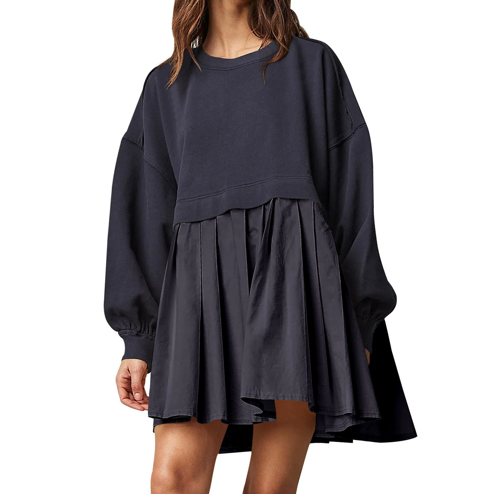 Платье-свитшот демисезонное с длинным рукавом,Oversize европейский городской стиль, размеры S–5XL