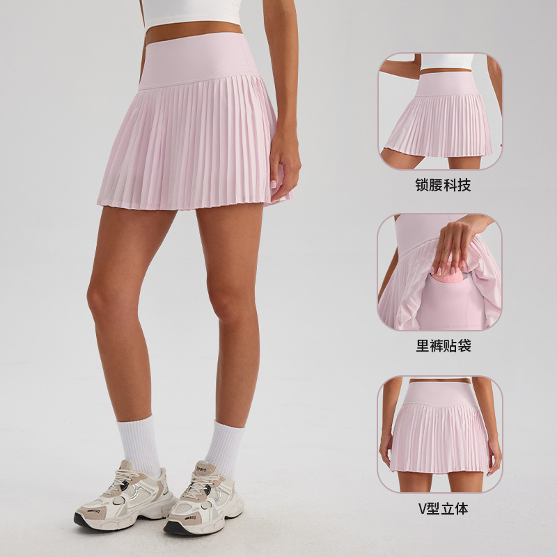 New Women Pleated Tennis Skirt with Pocket Shorts Sports Golf Short Skirt Teenisskir Quick Dry Stretch