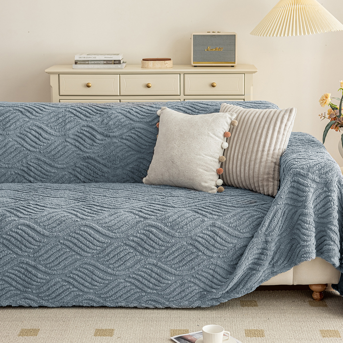 Toalla de sofá de terciopelo de algodón Shu de doble cara transfronteriza, lujo ligero, sensación de alta calidad, cubierta completa de otoño e invierno, felpa anti-gato, tela de la cubierta del sofá