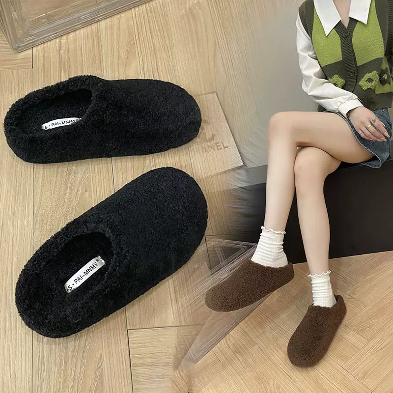 秋冬勃肯毛毛拖鞋女外穿2025新款包头半拖加绒毛绒厚底内增高棉拖