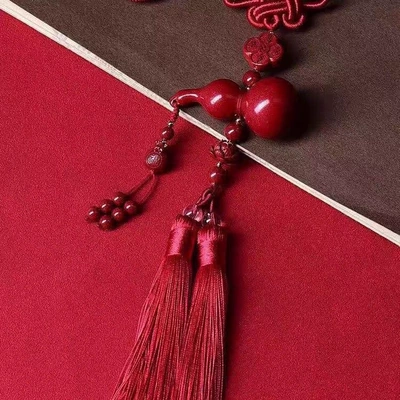 Cinnabar Car Hanging Ornament, Fortune and Prosperity Gourd, Car Pendant, Purple Gold Sand Rearview Mirror Car Interior Safety Pendant (Car hanging) - gourd-car-hanger-ordinary-content-style-1