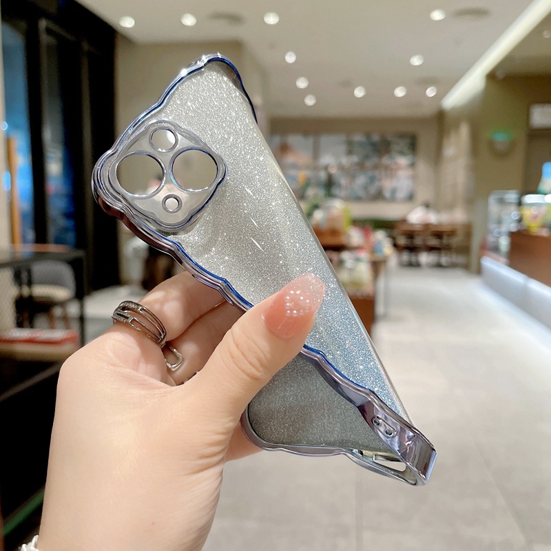 Suitable for iPhone 14 ProMax Gradient Pink Wave Pattern Phone Apple 13 Electroplated Full Package TPU Soft Case_voghion.com