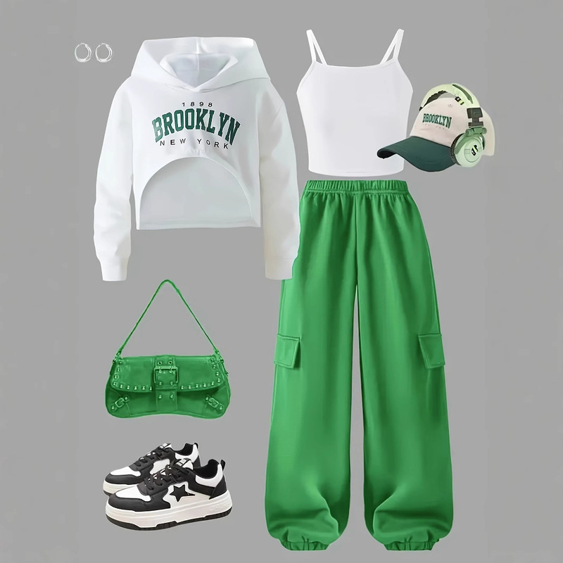 Girls' Sports Three-Piece Suit, Fashionable and Casual, Suitable for Going Out and Daily Wear