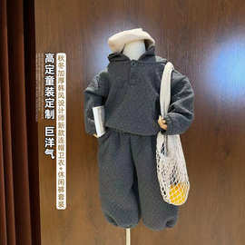 2026男女童秋冬夹棉套装韩版绗缝连帽卫衣束脚裤儿童慵懒风两件套