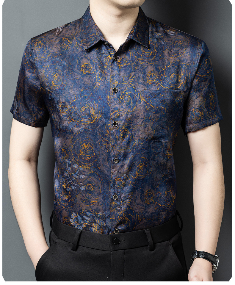 Áo sơ mi nam lụa tơ tằm Xiangyunsha 100% dâu tằm tay ngắn cao cấp — Jinlan 25166 chi tiết 11