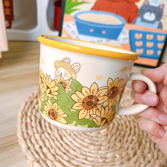 Ins Cute Cartoon Ceramic Cup, Blooming Flowers Rabbit, Sunflower, Milk Cup, Breakfast Cup, Gift for Girls, Cups