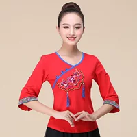 Одежда для танцев в этническом стиле, новая одежда с вышивкой, одежда Zhuang 3 марта, топ со средним рукавом, женская одежда больших размеров