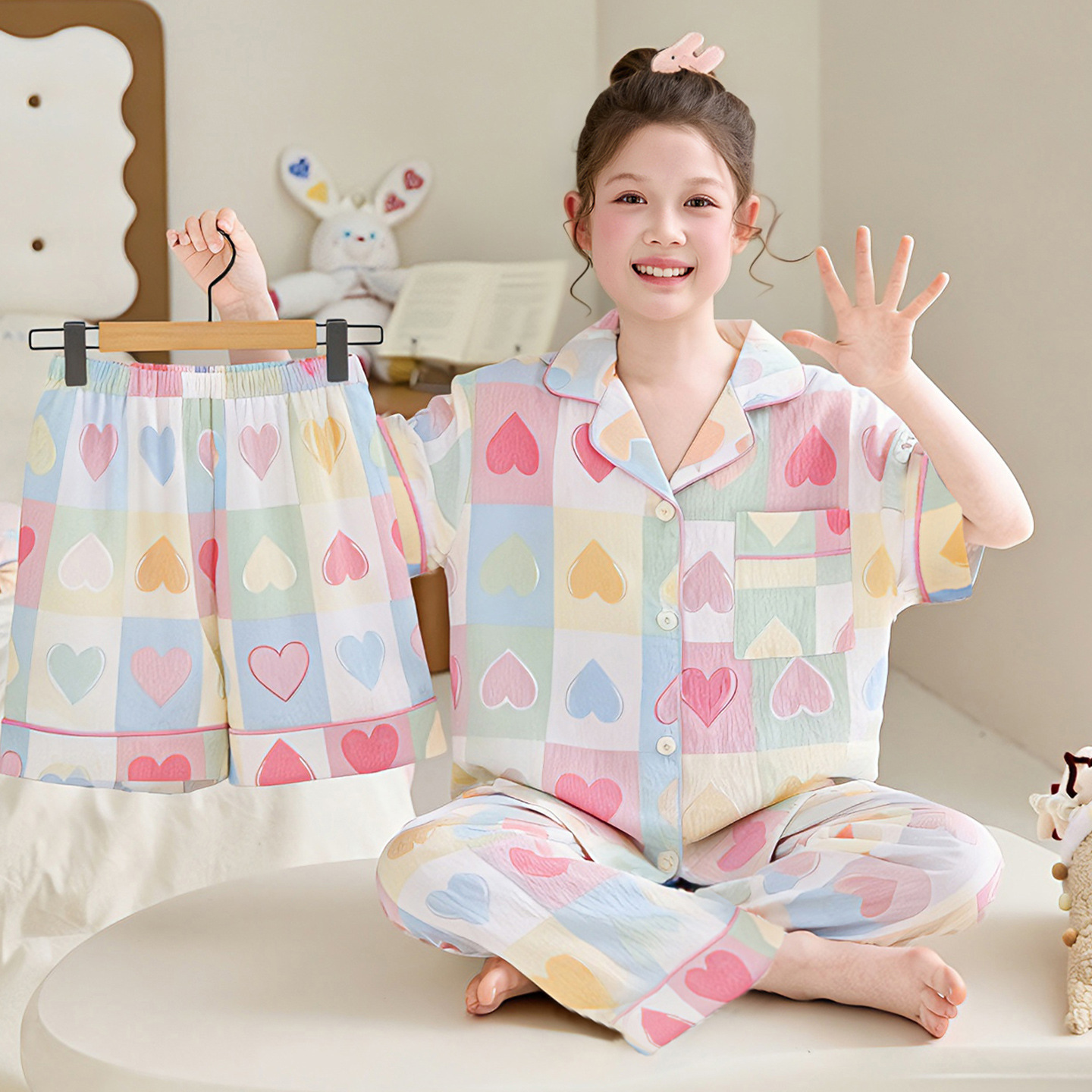 Pijamas para niños niñas de verano delgada ropa de bebé 2026 nuevo conjunto de hielo de seda de tres piezas