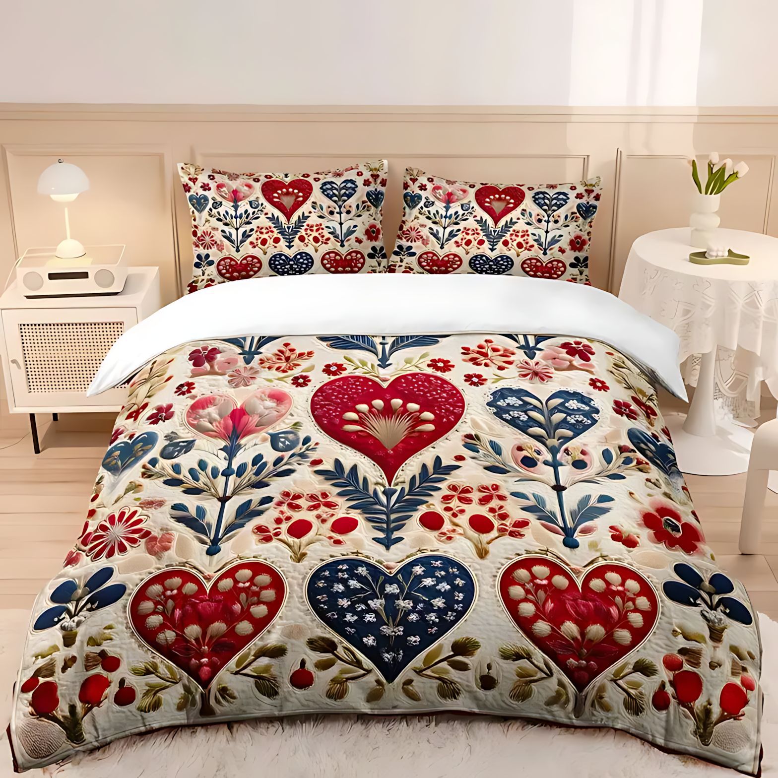TEMU / JIT abrasión quilt kit de amor floral impresión digital HD ropa de cama exclusiva transfronteriza