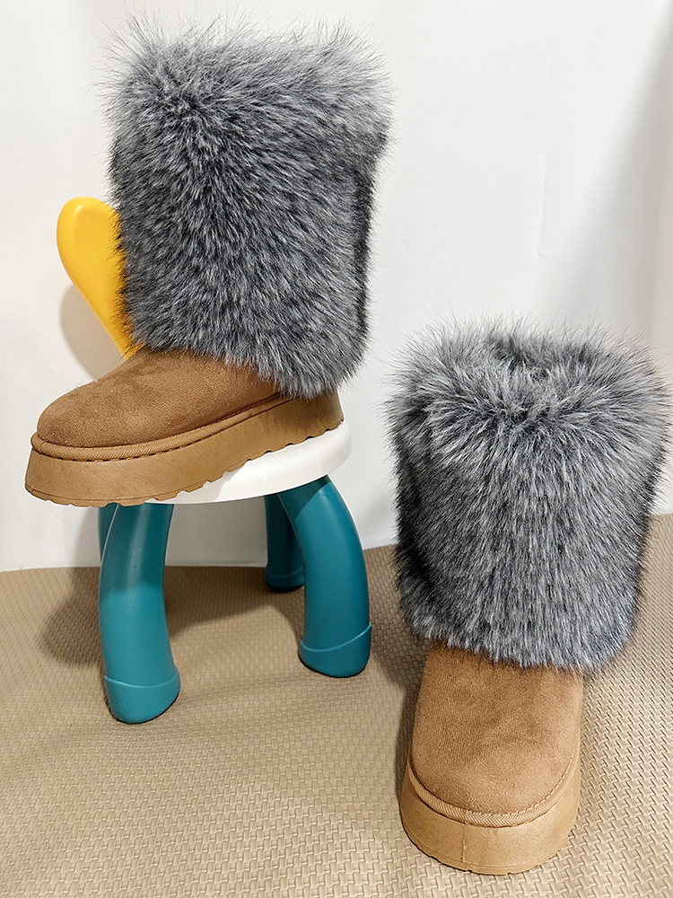 2024 botas de lana de tacones altos, zapatos de invierno para mujeres, botas de nieve de lana de alto perfil