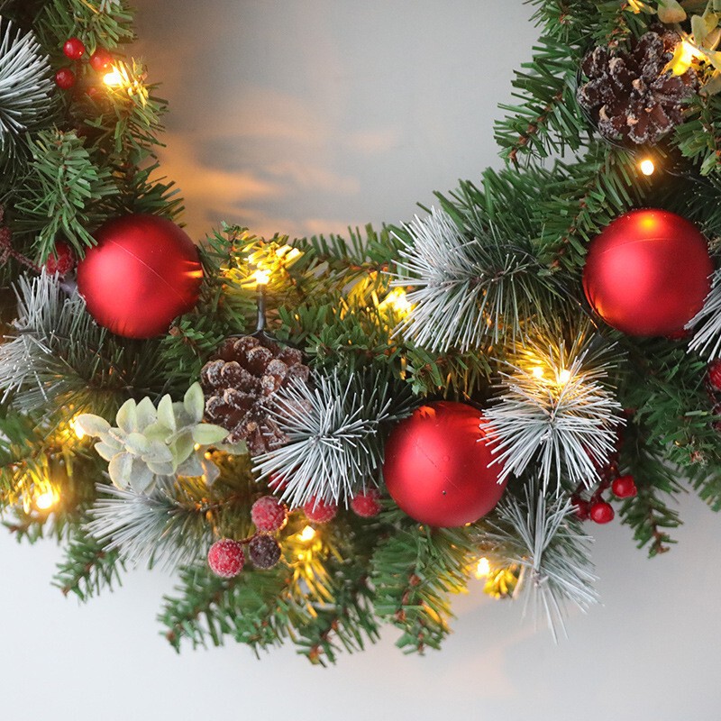 2025 クロスボーダー新製品クリスマスガーランドクリスマス装飾シーンレイアウト松ぼっくり赤い果実花輪壁掛けライト付き|undefined
