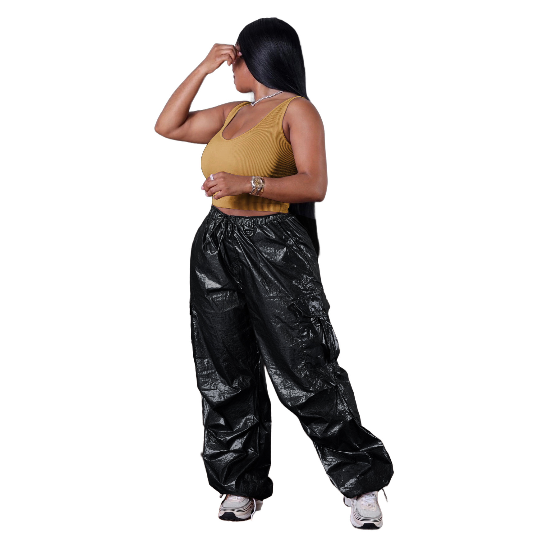 Women's Clothing fashion women's casual pants solid color three dimensional pocket pleated overalls trousers_voghion.com