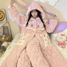 兔子三层夹棉睡衣女冬加厚长款睡袍女生18岁少女中学生家居服套装