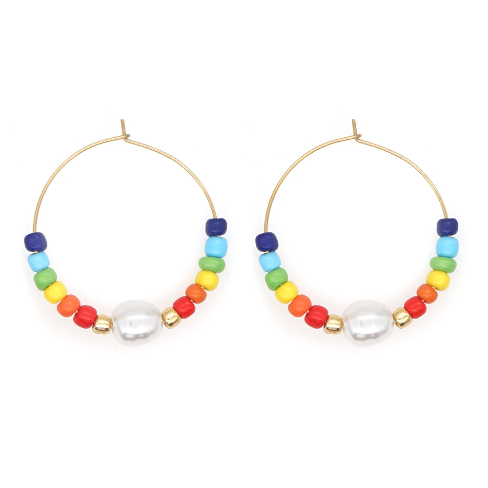 New Style Bohemian Rainbow Glass Beads Imitation Pearl Handmade Beaded Earrings display picture 1