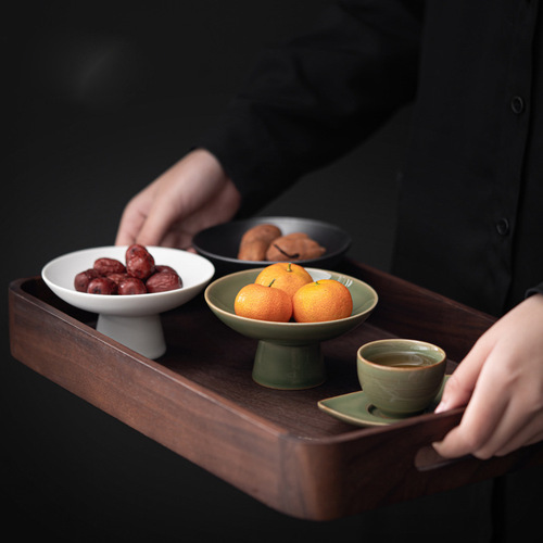 Retro Chinese ceramic high-foot plate Japanese snack tea tray dried fruit basket fruit plate tray for Buddhist family fruit plate