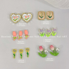 美甲飾品鬱金香系列春夏多巴胺可愛少女美甲裝飾品自帶晶鑽有質感