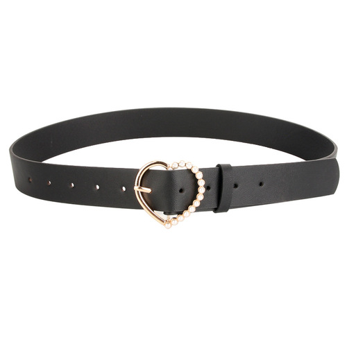 Women's new belt, sweet inlaid with pearl heart buckle dress decorative belt, cute student jeans belt