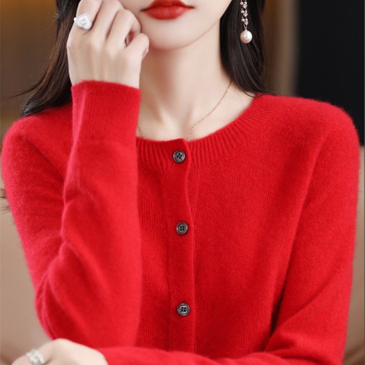 퍼스트 라인 의류 가을과 겨울 새로운 카디건 여성 100% 울 스웨터 니트 코트 고급 캐시미어 탑 스웨터 여성