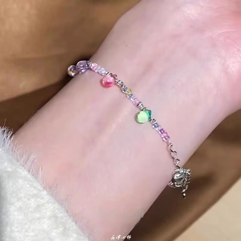 「願いを叶えて」カラフルなビーズブレスレット韓国の甘い春夏ドーパミンニッチデザイン女性用多用途ハンドアクセサリー|undefined