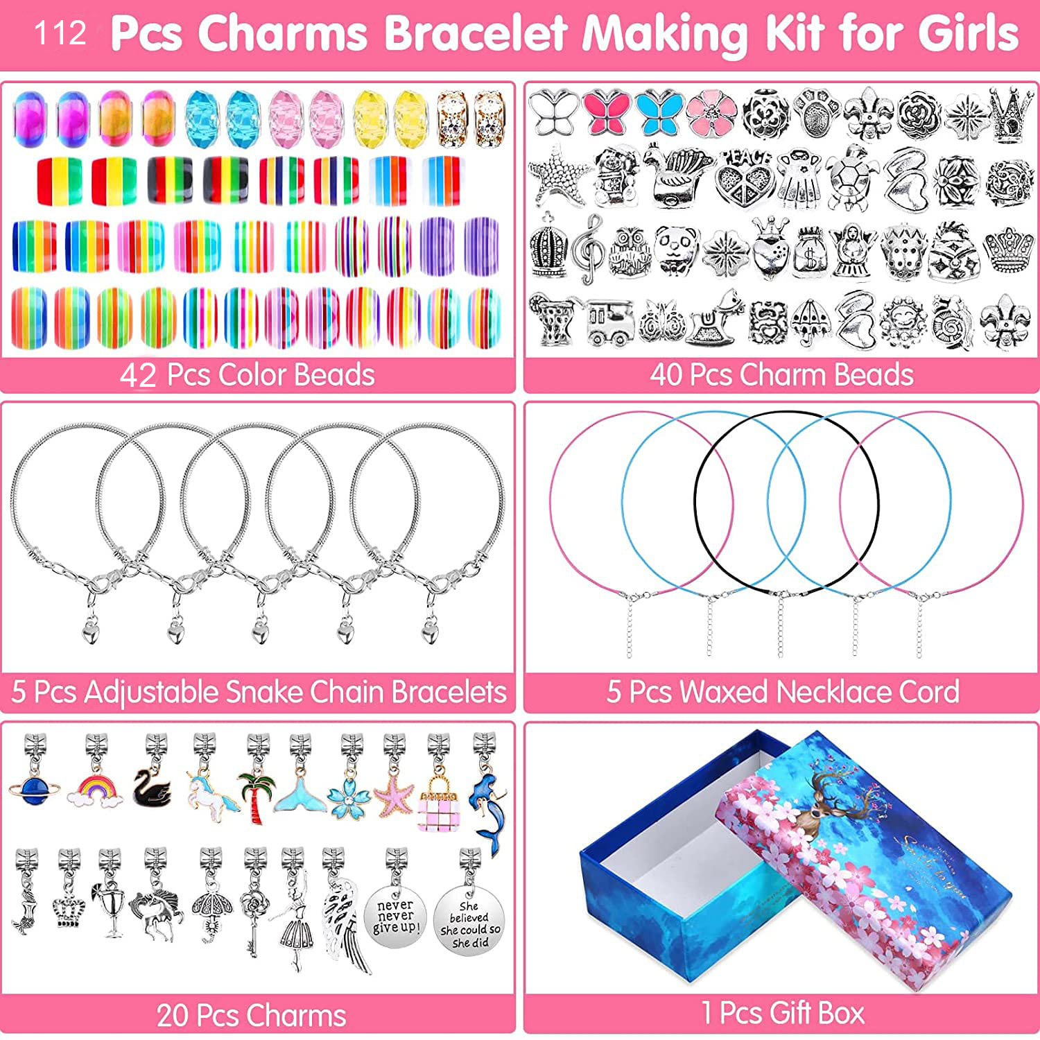 112pcs Amazon Hot Products Crystal Large Hole Bead Combination Bracelet Set DIY Bracelet Set Children’s Gift