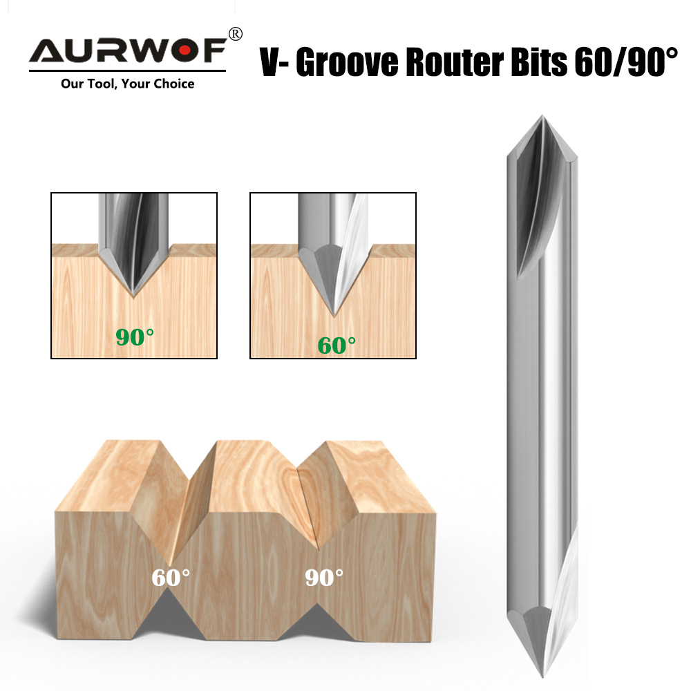 整体硬质合金v型铣刀双头尖钻60度90度木工开槽工具1/4柄