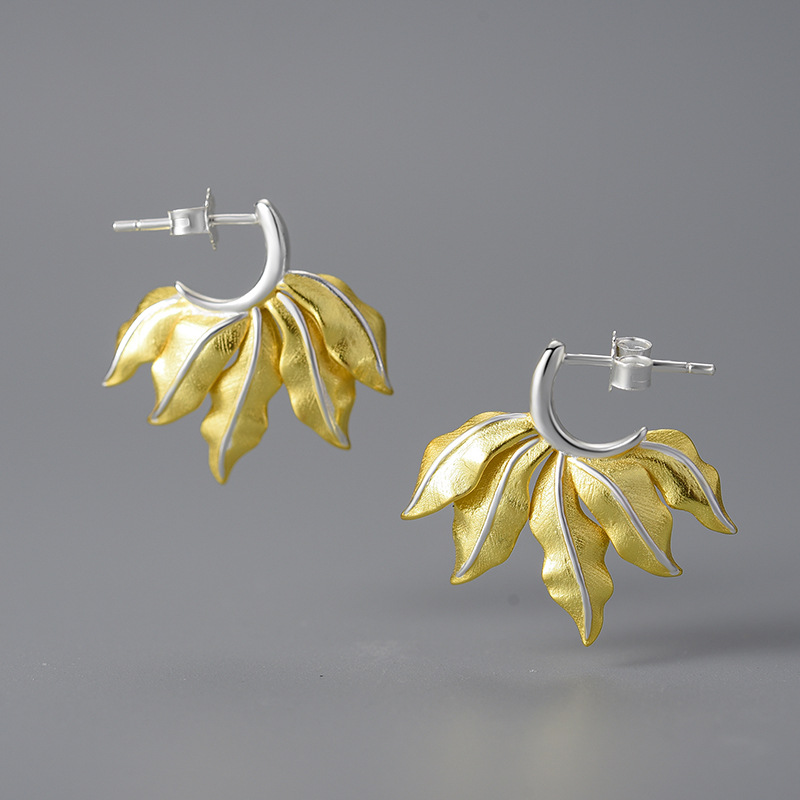 Produced by Yuanjiao, Ye Dance Earrings S925 Sterling Silver Tropical Rainforest Atmosphere Leaf Earrings Forest Style Stylish