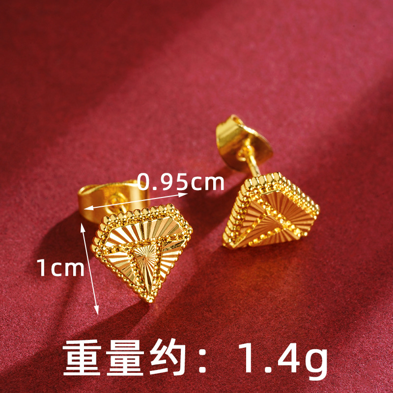 Anillo de oro de arena de Vietnam, conjunto de joyas de oreja en forma de diamante, temperamento, marea nacional, accesorios simples, fábrica de suministro de Yiwu al por mayor