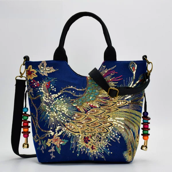 Ethnic Style Embroidered Large-Capacity Shoulder Bag, Vintage Canvas Embroidered Crossbody Bag, Single-Shoulder Tote Bag, Cross-Border Bag