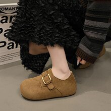 软底加绒博肯鞋女款冬季2025新款百搭厚底一脚蹬保暖乐福舒适女鞋