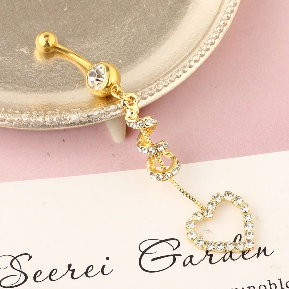 Heart Shape Rose Gold Belly Button Ring Stainless Steel Micro Set Zircon Belly Piercing Jewelry detail image 9