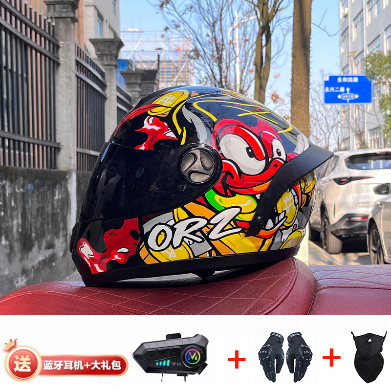 Bluetooth cross-border casco de motocicleta casco completo hombres y mujeres invierno cálido seguridad Four Seasons Knight coche eléctrico casco completo