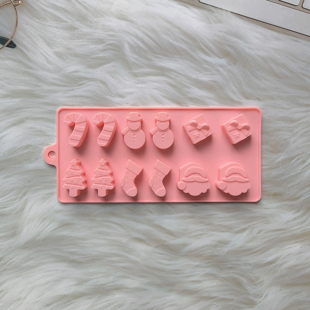 12 molde de pastel de silicona chocolate de Navidad 451 muñeco de nieve calcetines árbol DIY dulces moldes de hielo para hornear