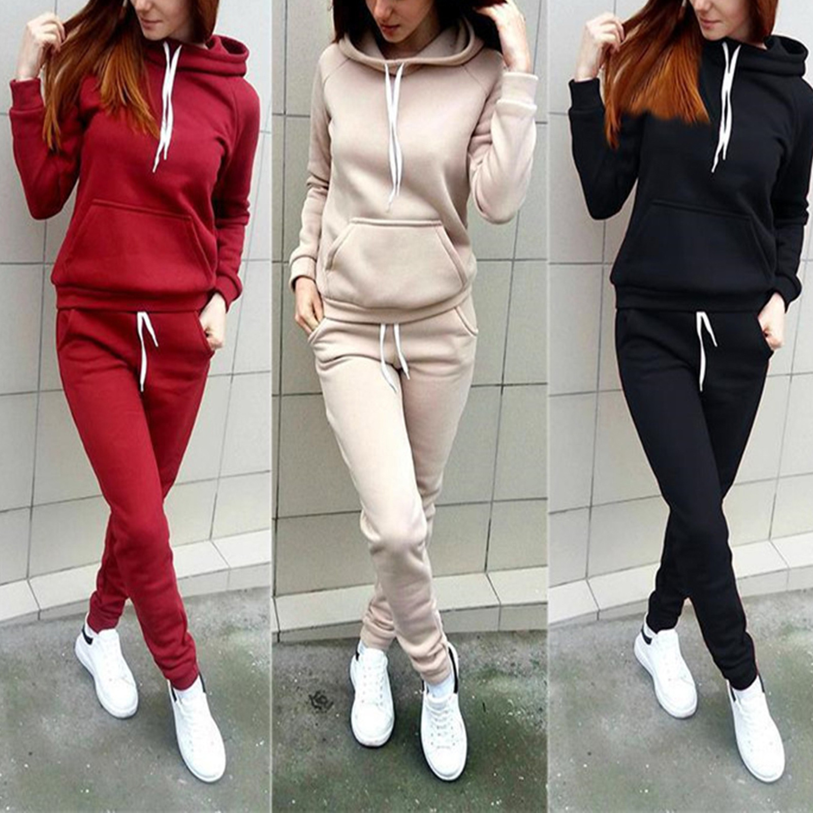 Autumn and Winter New Aliexpress Women's Clothing Amazon European and American Fashion Casual Fleece Long-Sleeved Hooded Sports Suit with High Elasticity