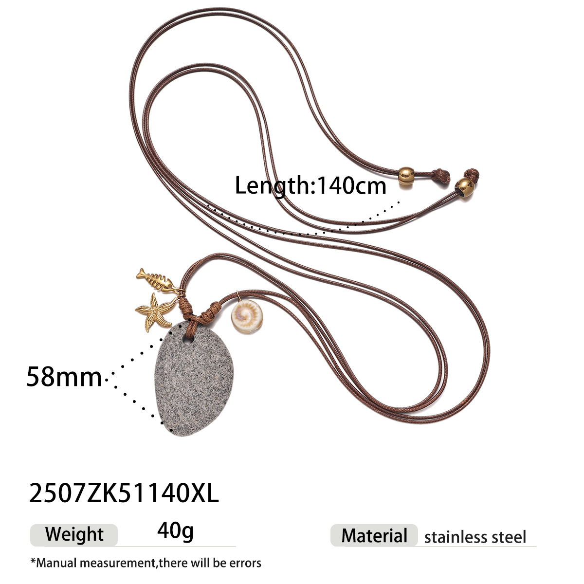 TENA Europa y los Estados Unidos de moda universal largo collar de cuerda trenzada nicho de piedra natural titanio collar de acero venta caliente transfronteriza