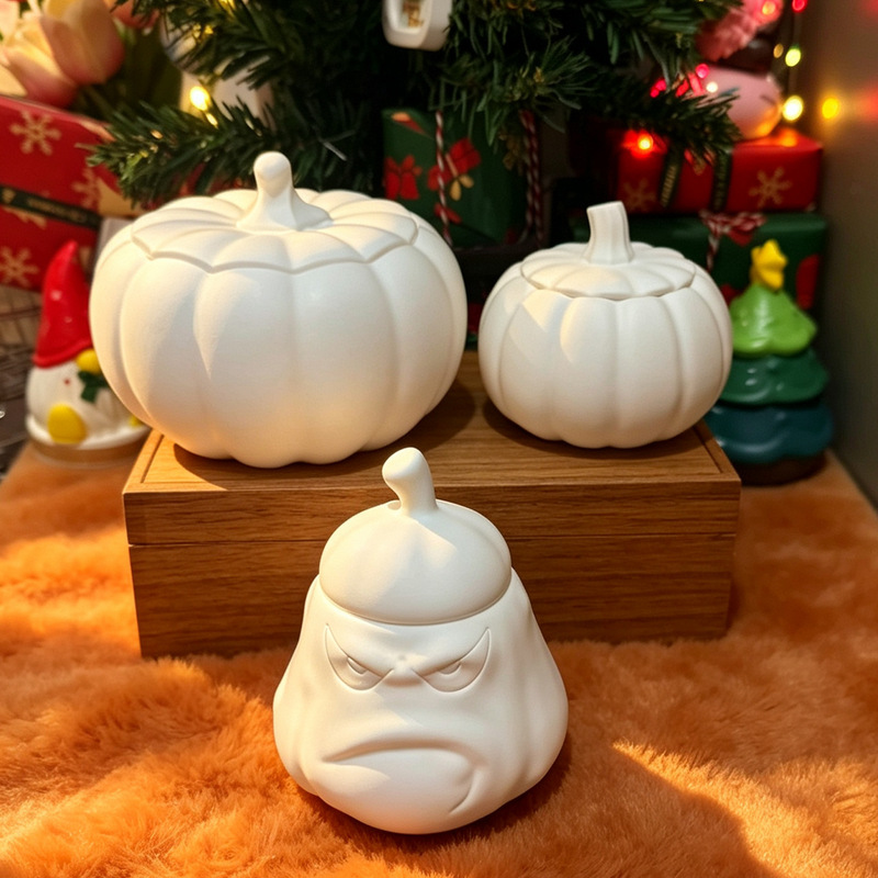 [99% Flawless] Halloween Pumpkin Aromatherapy Plaster Doll White Embryo Storage DIY Handmade Artwork