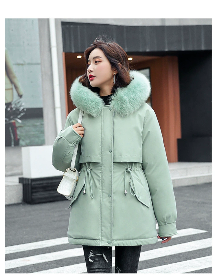 long duvet coat 2021 Winter Zipper Fur Collar Medium-long Thicken Hooded Coat Slim Parka Cotton Padded Jacket Overcoat Plus Size Women Clothing puffer coat with fur hood