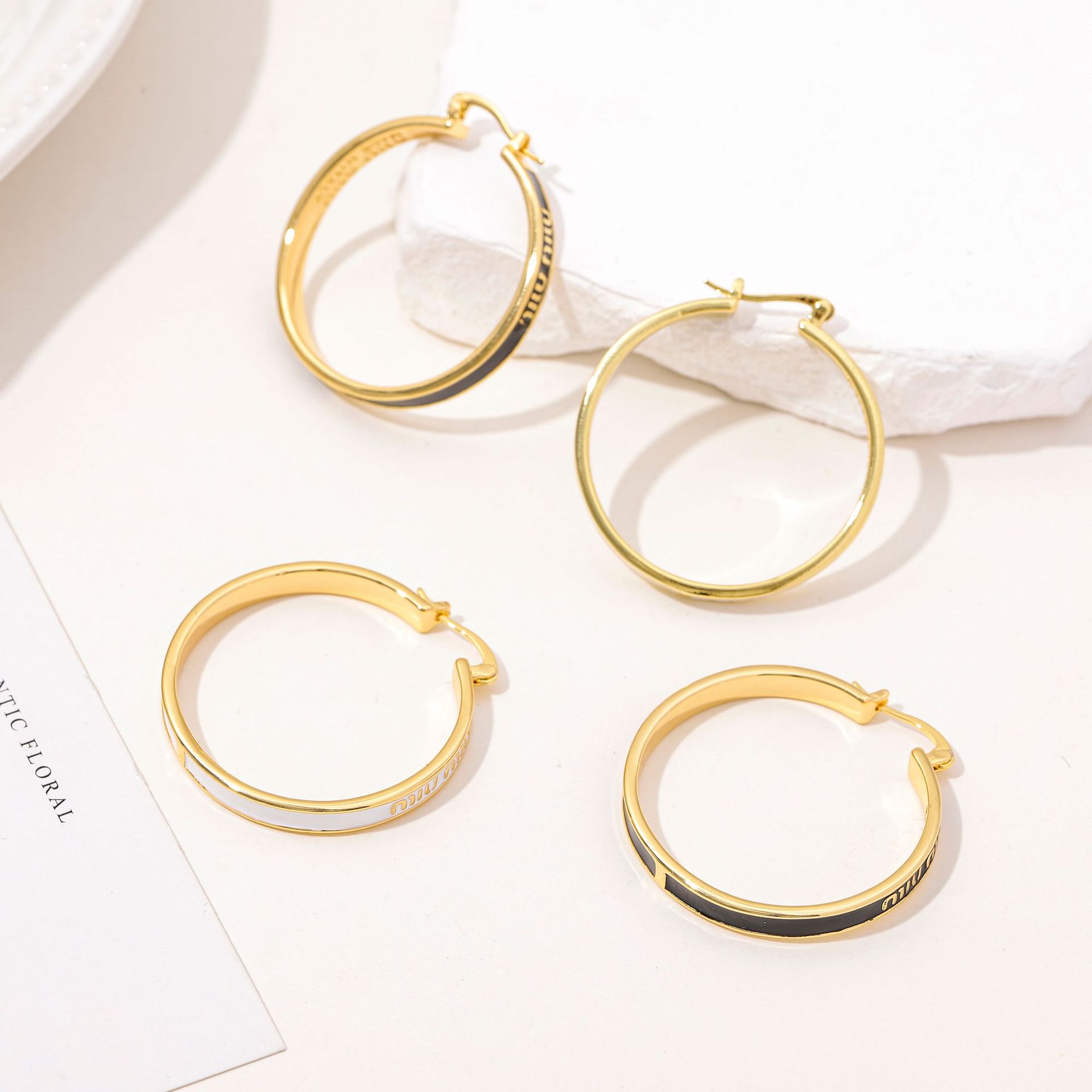 M Letter Enamel Oil-Drip Imitation Silver Needle 925 Earrings European and American Simple Niche Design Large Earrings Wholesale Factory Double Ear Holes