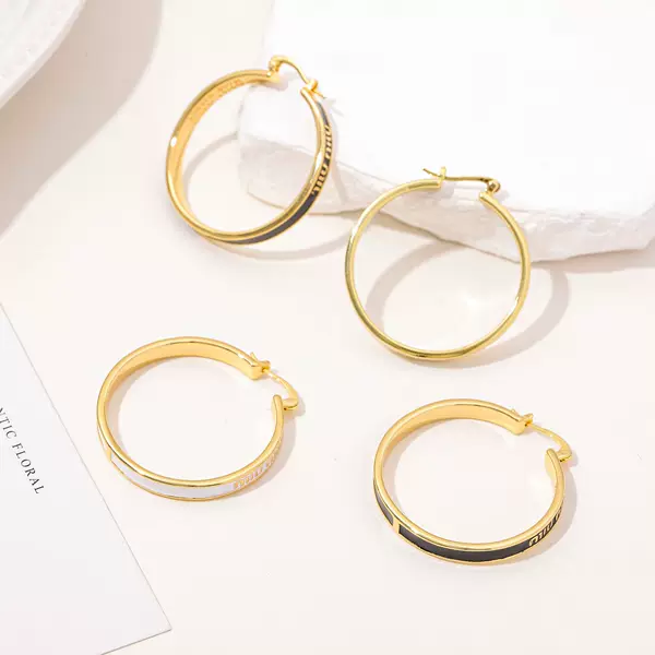 M Letter Enamel Oil-Drip Imitation Silver Needle 925 Earrings European and American Simple Niche Design Large Earrings Wholesale Factory Double Ear Holes