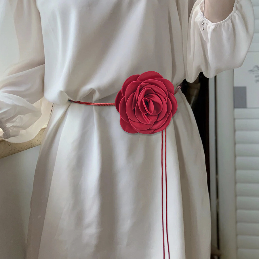 休闲百搭大花女士细腰带 甜美打结腰链 韩版长款绳子流苏装饰裙带