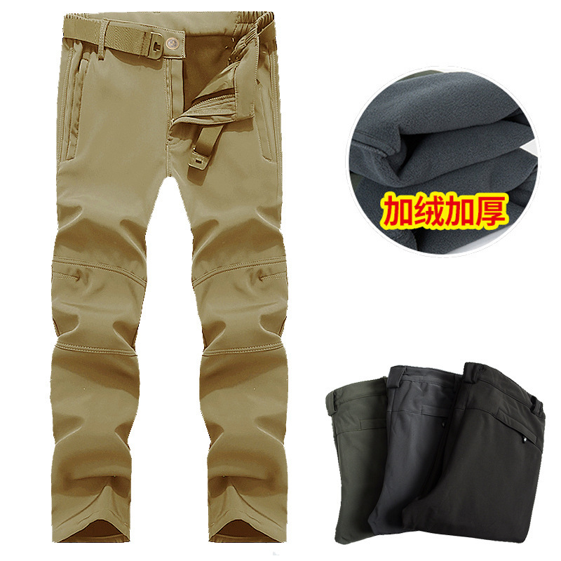 Outdoor Soft Shell Charge Pants Men's Loose Large Size Tactical Pants Military Pants Special Forces Combat Pants Fleece-lined Mountaineering Training Pants