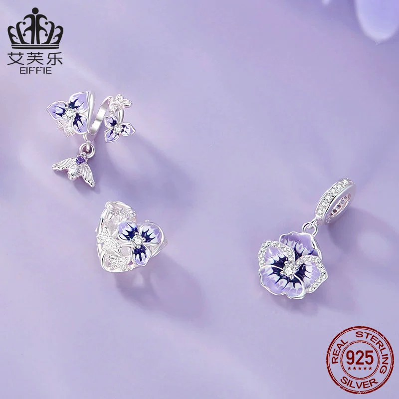 艾芙乐 Purple beads, аксессуар, для импорта, серебро 925 образец, три цвета, цветочный