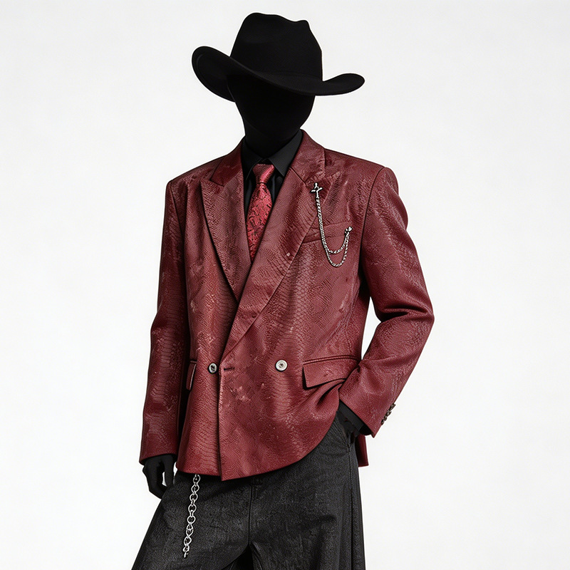 2026 New Niche Design Python Pattern Chain-Decorated Pu Leather Blazer for Men, High-End Outerwear Fashion 2026 New Niche Design Python Pattern Chain-Decorated Pu Leather Blazer for Men, High-End Outerwear Fashion