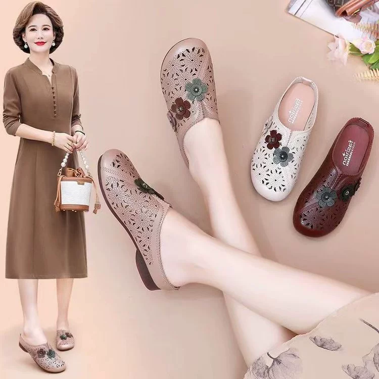 Ленивый Баотоу Половина тапочки женская внешняя обувь мамы 2024 новая летняя полая дышащая плоская повседневная женская обувь