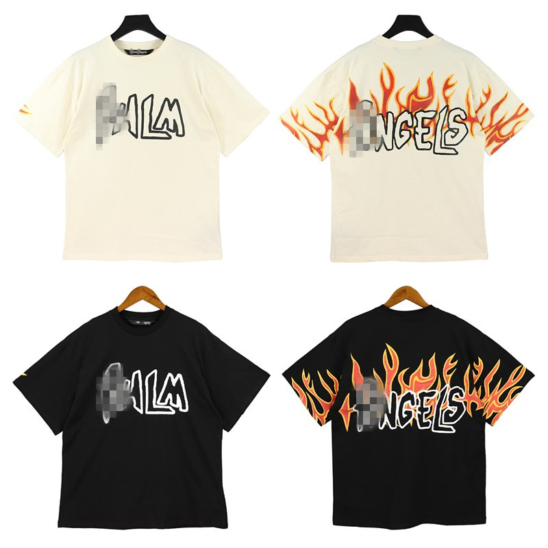 23SS Cross-border European and American Fashion Brand Palm Angel Flame Letter Printed Short-sleeved T-shirt High Street Loose Half-sleeved T-shirt for Men and Women