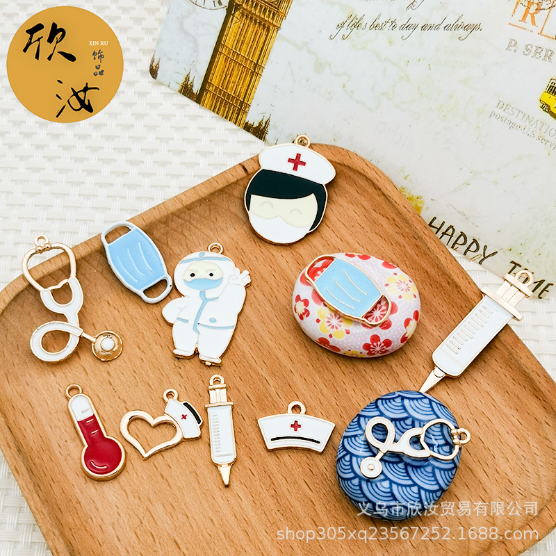 Epidemic prevention Victory Series diy jewelry accessories creative cartoon stethoscope syringe nurse cap hand rope small pendant