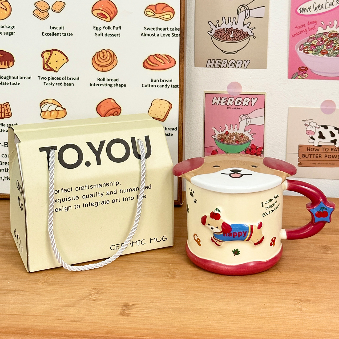 Taza de cerámica inteligente de perro de salchicha taza con tapa de taza de agua de estudiantes para el hogar regalo de cumpleaños taza de pareja