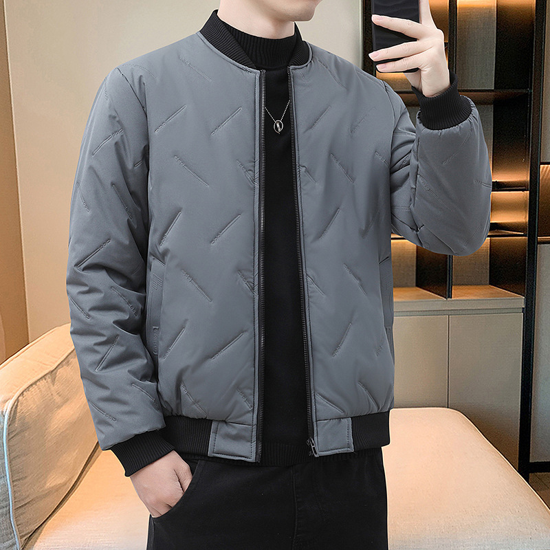 Cross-border men's baseball collar quilted cotton jacket, autumn and winter lightweight warm coat, loose casual trendy men's top Cross-border men's baseball collar quilted cotton jacket, autumn and winter lightweight warm coat, loose casual trendy men's top