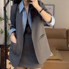 2025秋上新时尚简约显瘦休闲两件套时尚套装V领西服套装长袖女