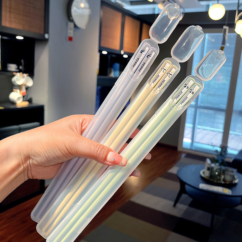 New Portable Colorful Panda Chopsticks Couple Set for Work, One Chopstick Box to Carry Around Conveniently