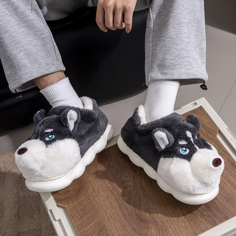 Men's Cotton Slippers Autumn and Winter Indoor Home Thick-Soled Bag Heel Haha Dog Outer Wear Plush Cotton Slippers Men Wholesale